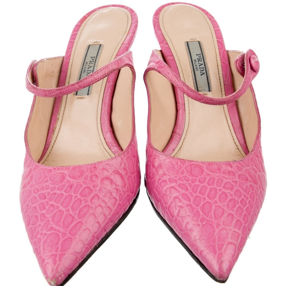Prada pink leather mules